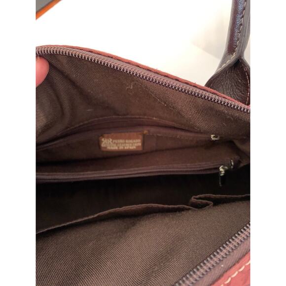 Pedro Rogado Satchel Burgundy Logo Print with Brown Leather Trim Made in Spain - Picture 9 of 10